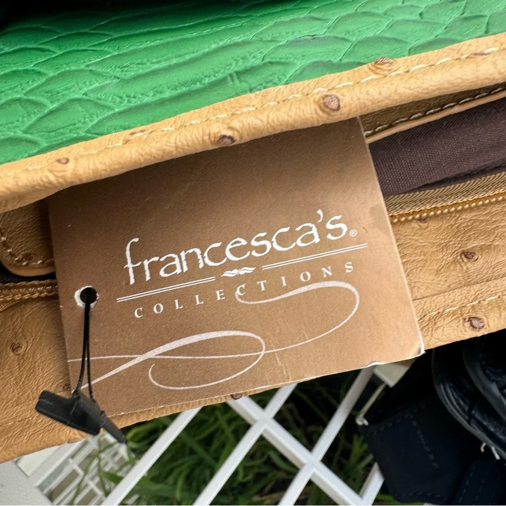 Francesca’s Collection Faux Ostrich Green Tan Crossbody Satchel